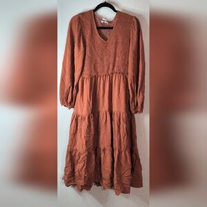 Elegant Long Sleeve Terracotta Dress